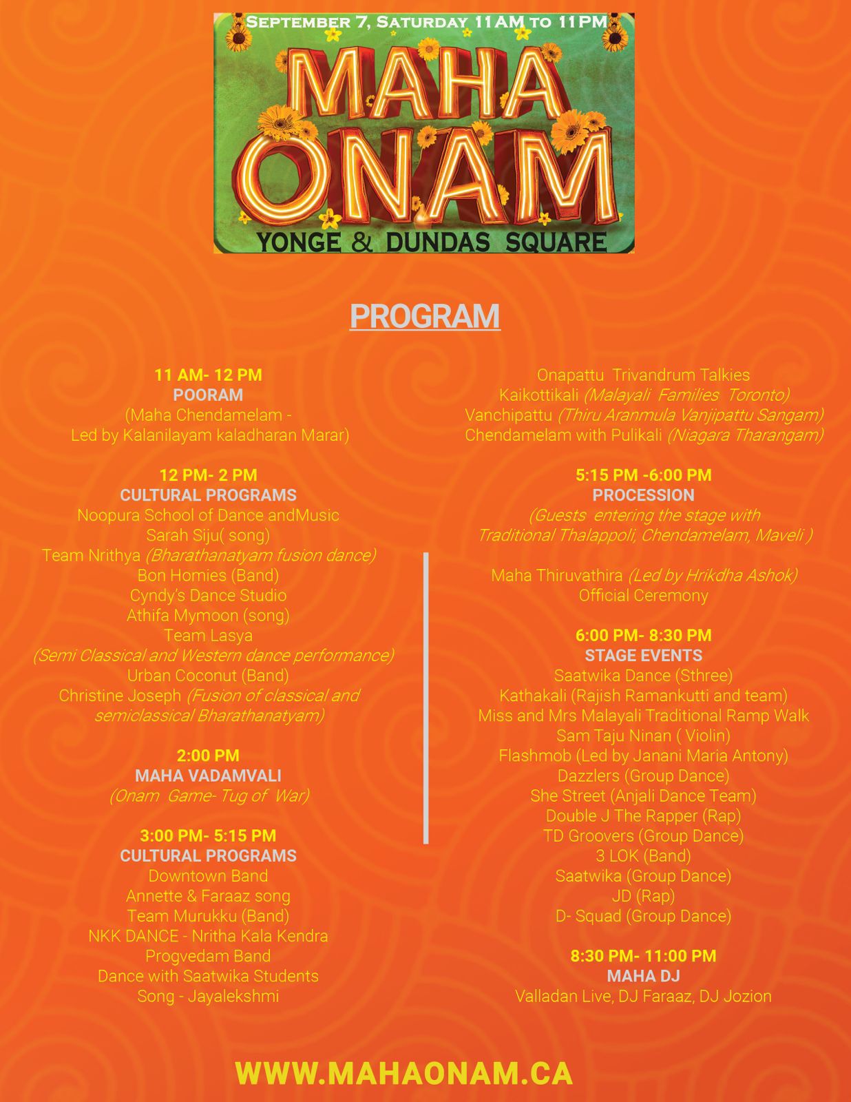 Program Schedule Maha Onam 2024